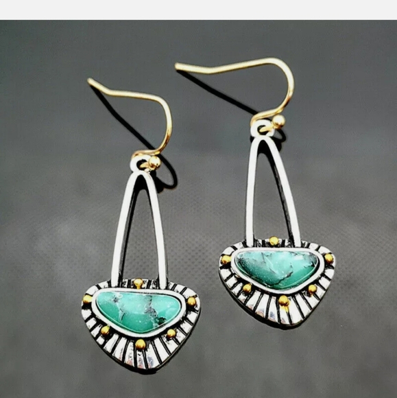 Vintage 925 Silver Dangle Drop Turquoise Earrings - Picture 2 of 5